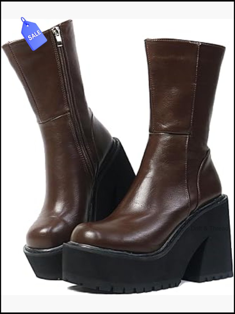 Chunky Heel Platform Ankle Boots For Women Fashion Work Combat Round Toe Punk